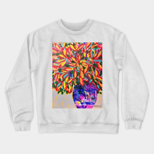 Purple Vase Filled with Flowers Painting Crewneck Sweatshirt by Leslie Pino Durant
